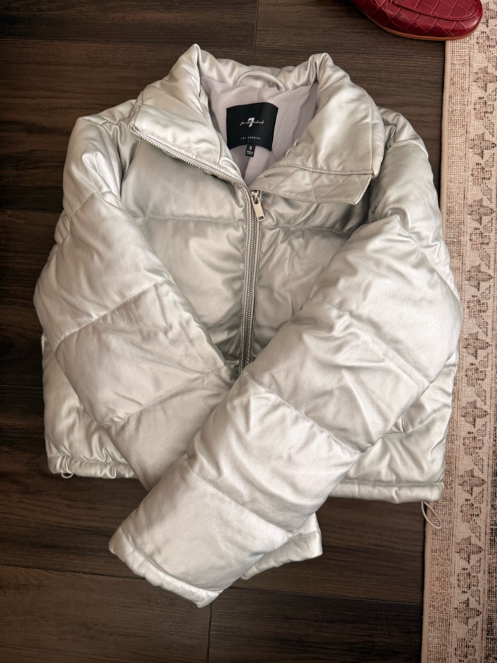 7 For All Mankind Metallic Silver Puffer Coat